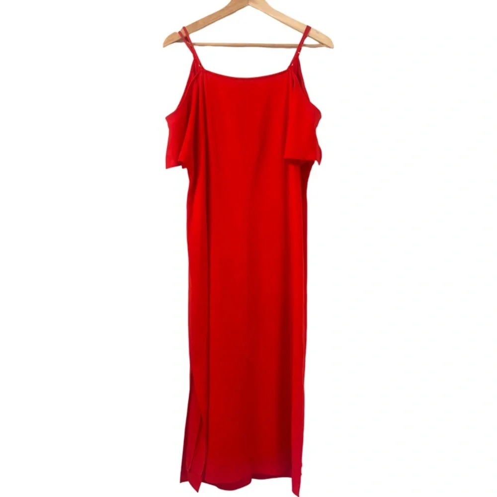 ALEXANDER WANG Cold Shoulder V Neck Crepe Midi Dress in Red Size 6